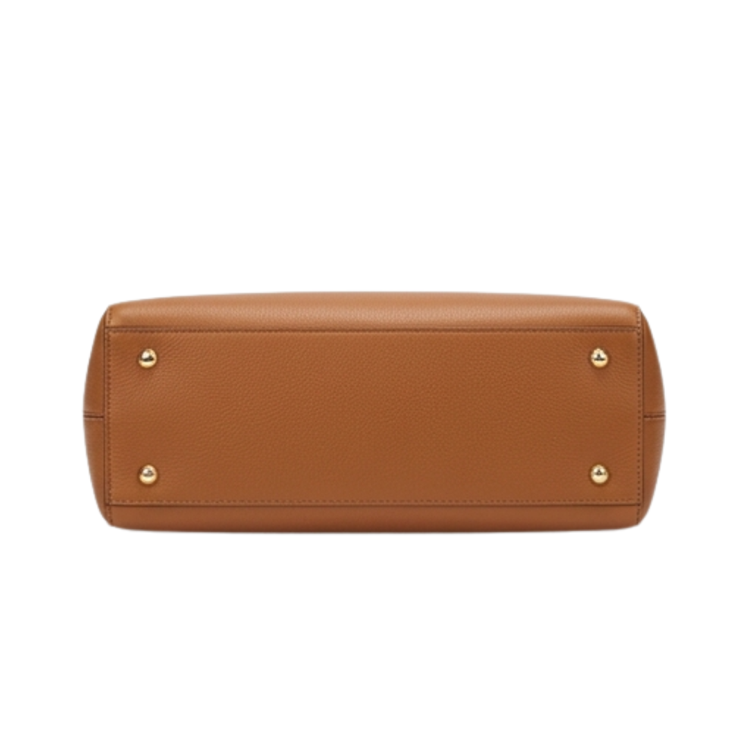 Zevir Classic Tan Leather Handbag Pebbled Satchel
