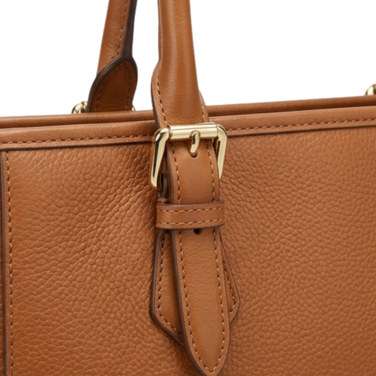 Zevir Classic Tan Leather Handbag Pebbled Satchel