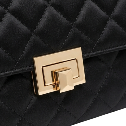 Zevir Elegant Black Quilted Satin Premium Handbag