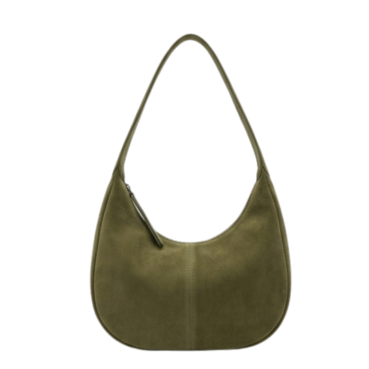 Zevir Minimalist Suede Crescent Olive Green Shoulder Bag