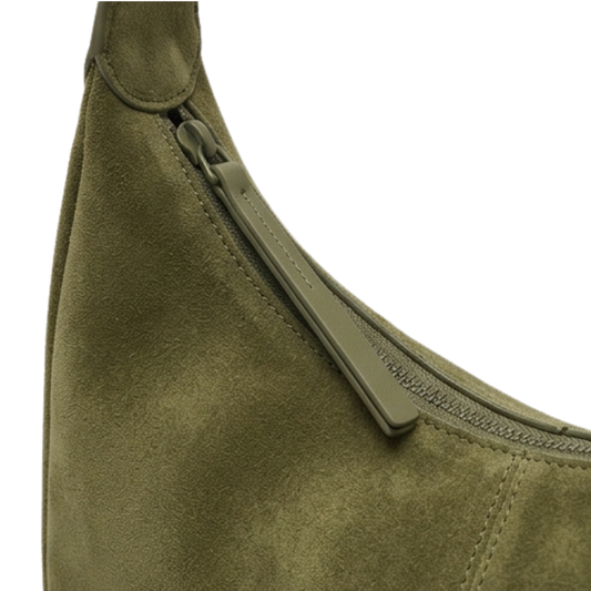 Zevir Minimalist Suede Crescent Olive Green Shoulder Bag