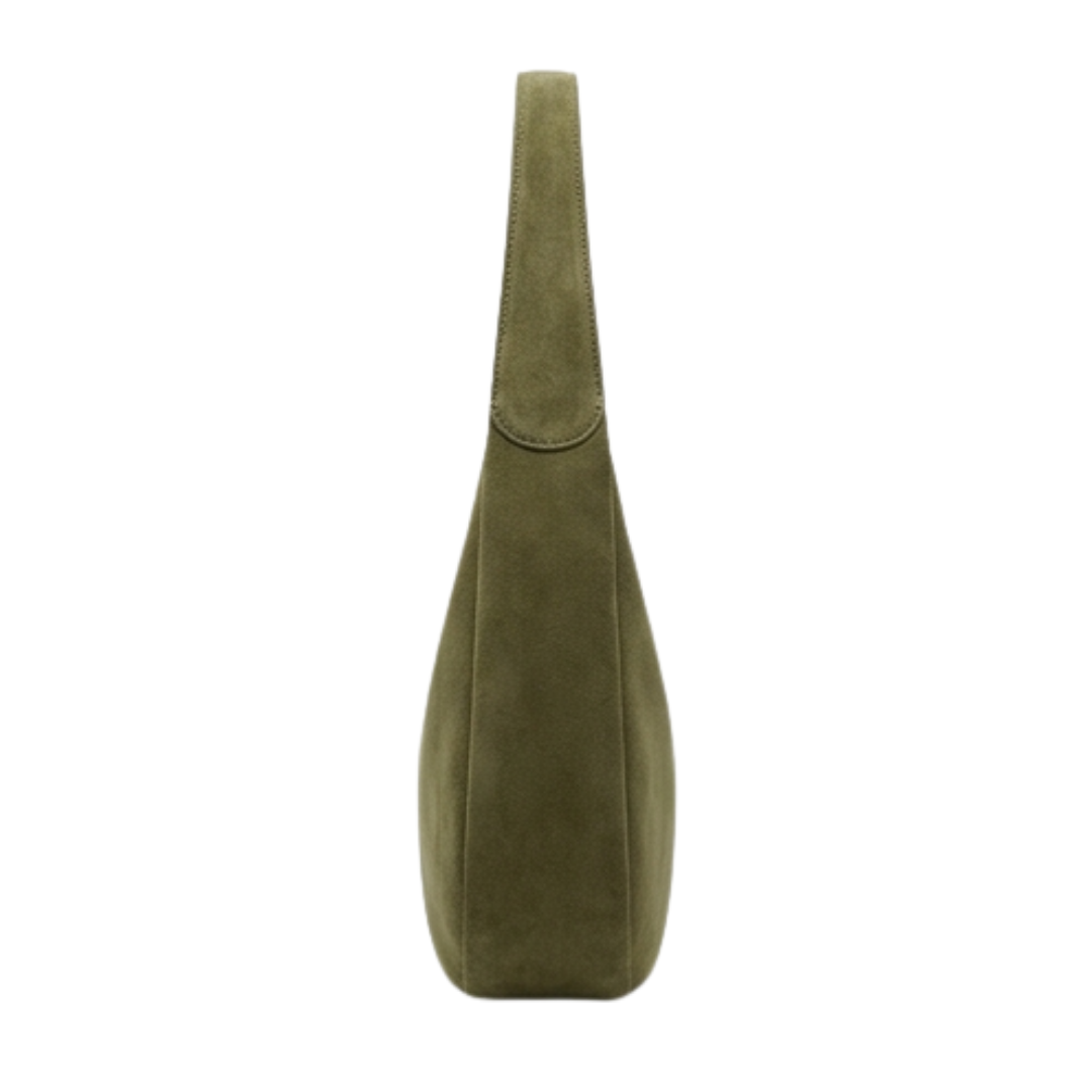 Zevir Minimalist Suede Crescent Olive Green Shoulder Bag